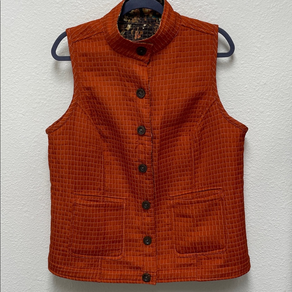 CJ Banks Autumn Reversible Orange Textured Fabric Buttoned Vest Size X 14W